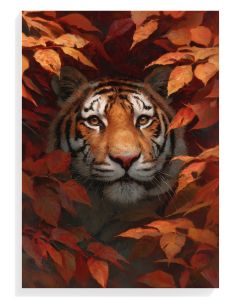 Majestic Tiger in Autumn Leaves