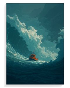 Turbulent Seascape with Tugboat