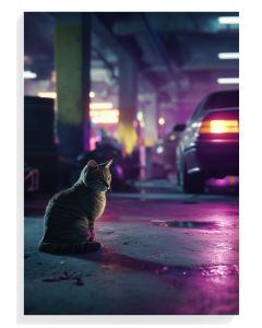 Neon Cat in Garage