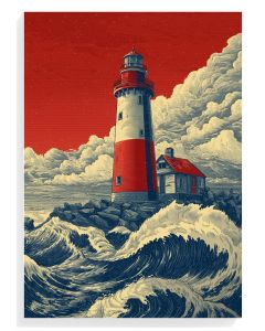 Lighthouse Waves Retro Print