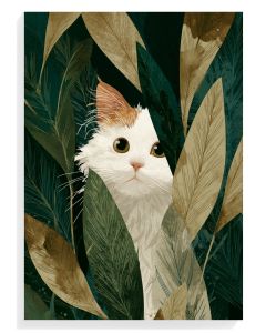 Whimsical Cat Among Leaves