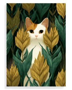 Whimsical Cat Among Leaves