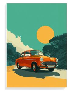 Vintage Orange Car Sunset