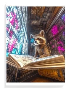 Cyberpunk Raccoon Reading