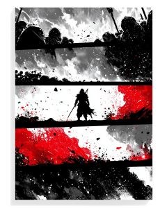 Samurai Silhouette Abstract Red