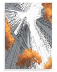 Urban Skyline with Autumn Trees