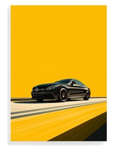 Sleek Black Coupe on Yellow