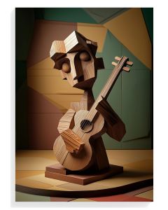 Wooden Guitarist Sculpture