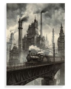 Steam Train in Industrial City