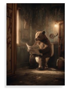 Bear Reading in Vintage Bathroom
