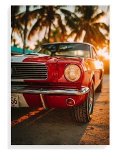 Classic Red Mustang Sunset