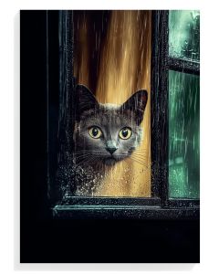 Mysterious Cat Window Art