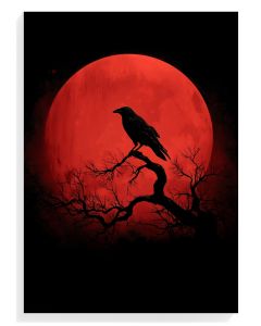 Raven Silhouette Against Blood Moon
