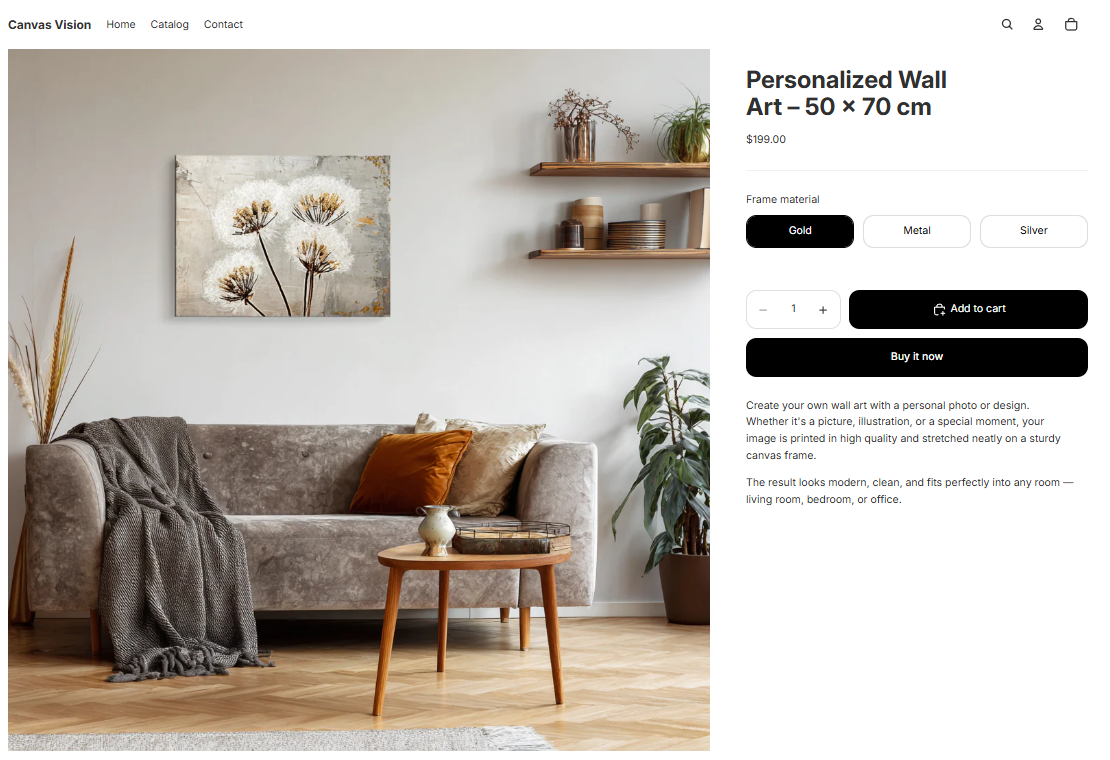 Workspace in Canvas Vision linked with a Shopify product page